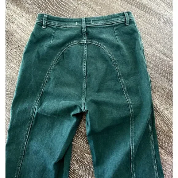 Free People High-Rise Foxy Flare Jeans Green Wide Leg Retro - Picture 9 of 16